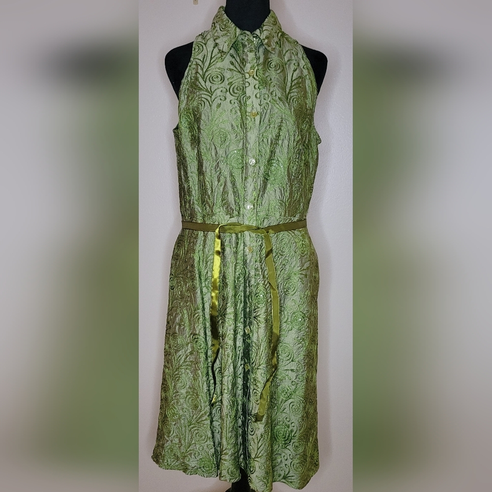 Chetta B Green Textured Midi Dress